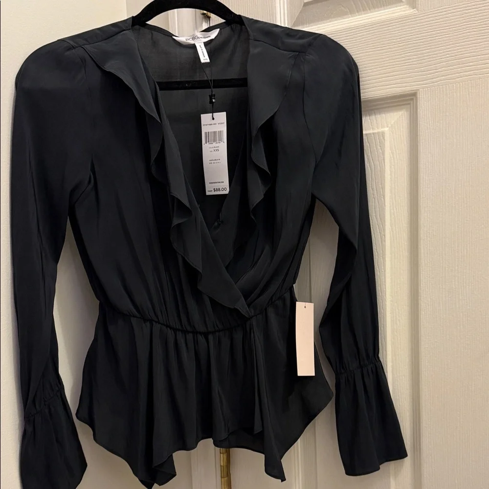 BCBGeneration Black Ruffle Blouse - Picture 1 of 8